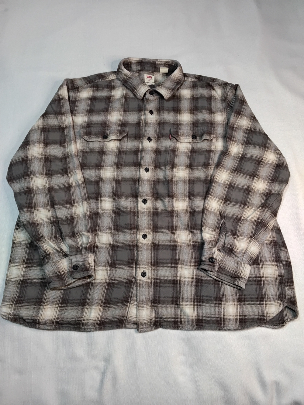 Levi's Gray & White Plaid Long-Sleeve Button-Down Shirt Flannel Sz XXL.